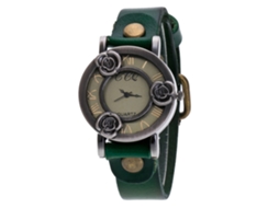 Relógio Feminino de Quartzo com Números Romanos Pulseira Pu Floral Oca (verde)
