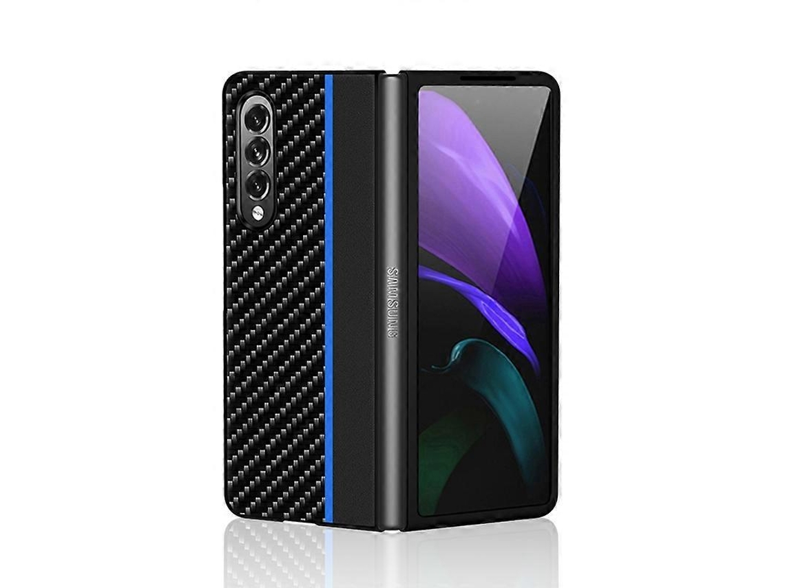 Capa De Couro Com Textura De Fibra De Carbono E Emendas À Prova De Choque Para Samsung Galaxy Z Fold3 5g (vermelha)