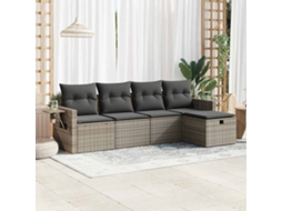Vidaxl 5 Pcs Conjunto Sofás De Jardim C/ Almofadões Vime Pe Cinzento