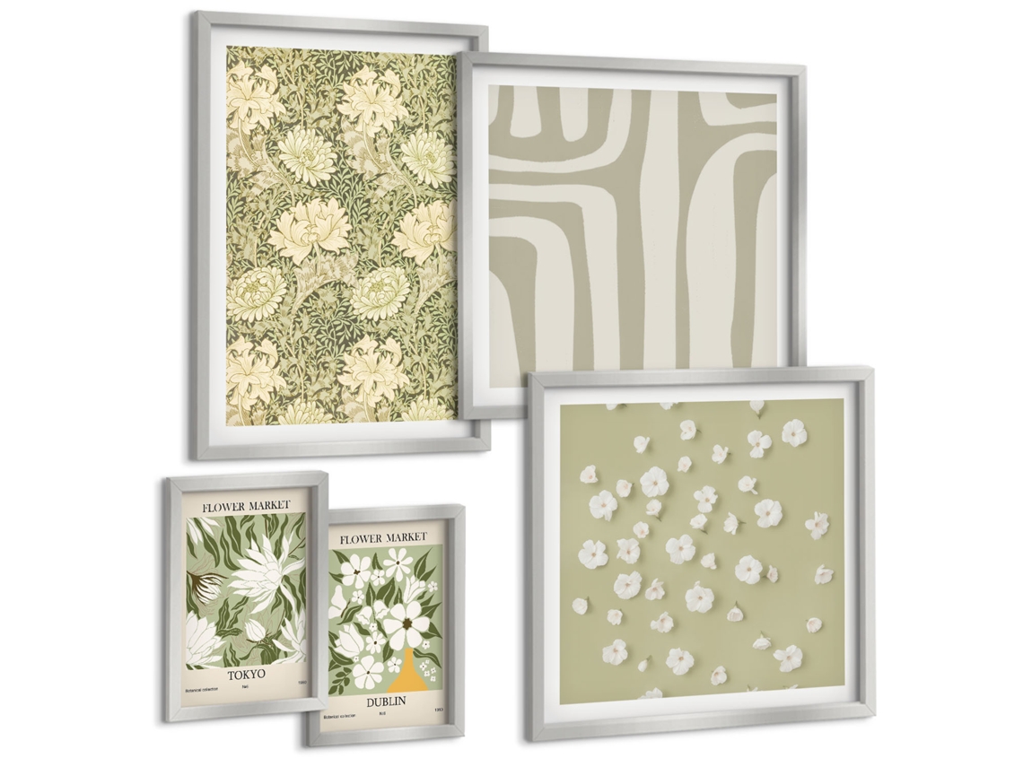 Conjunto De Pinturas Boho Vegetal Com Flores Espelharte (5 Peças)
