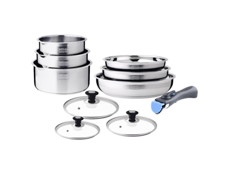 Conjunto De Utensílios De Cozinha Arthur Martin Am8411 10 Peças Inox Alças Removíveis Shop Story