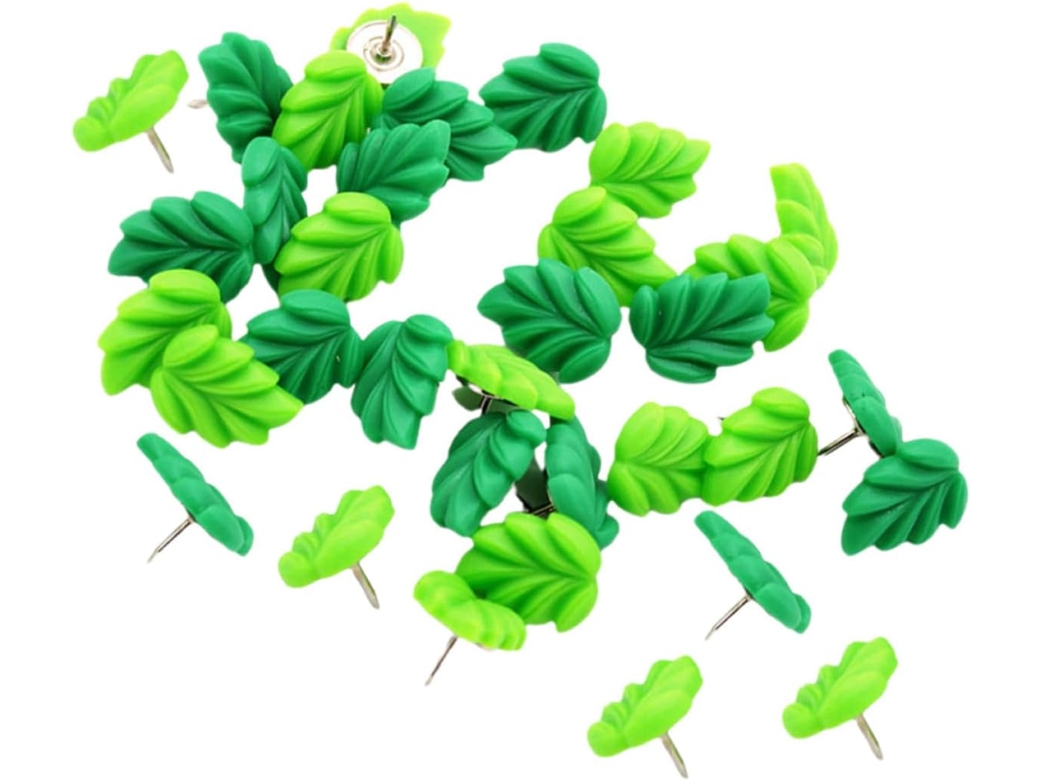 Tachinhas Decorativas Aboofan em Formato Folha Verde, Resina e Metal, 30 Unidades para Quadrados de Cortiça, Ideais