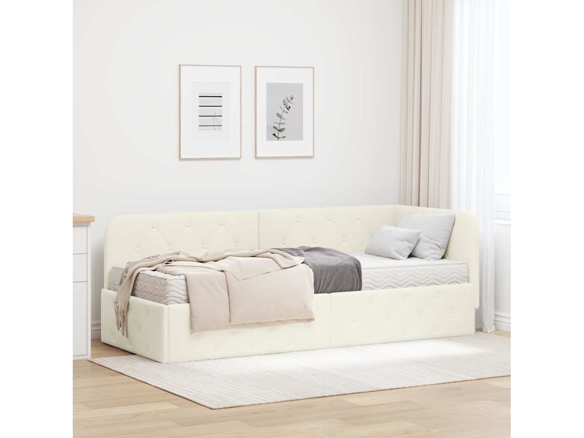 Vidaxl Estrutura De Cama De Canto Creme 80 X 200 Cm Veludo