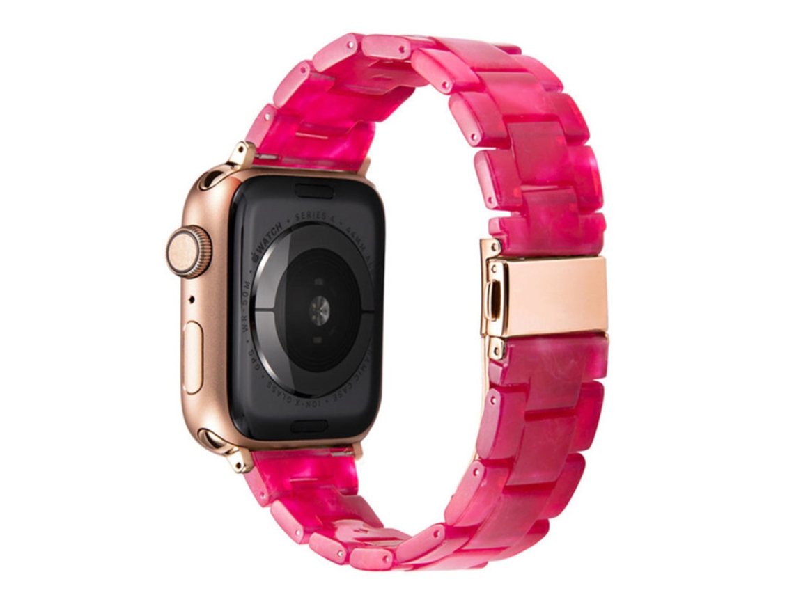Pulseira de resina com acabamento em cerâmica transparente compatível com Apple Watch 10, Samsung Watch 7 e Huawei (vermelha).