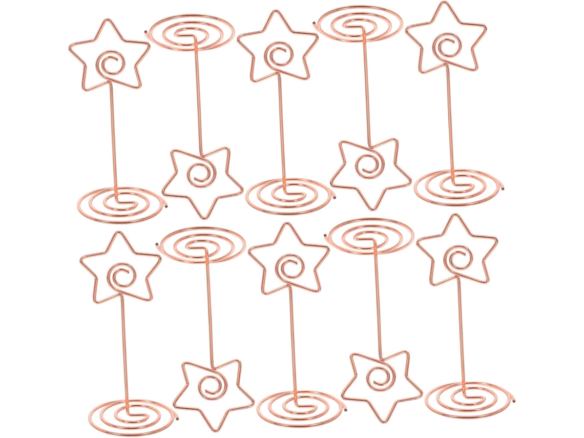 Conjunto de 10 Pins Fotográficos em Formato de Estrela de Metal Dourado Cinco Pontas com Base Espiral, Ideais para Exibição