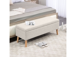 Banco de corredor Ehstmind em madeira de seringueira com armazenamento, 110 x 39 x 45 cm, bege com textura de linho, para quarto, sala de estar ou corredor