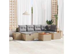 Vidaxl Conjunto De Sofá De Jardim 7 Unid. Bege Rattan Sintético