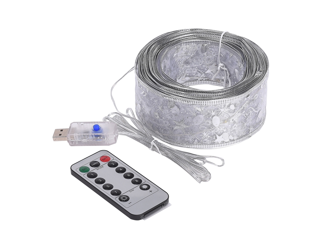 Laxiscreed Silver Satin Lights Led 10m Warm White Com 100 Leds, Controlo Remoto Eusb