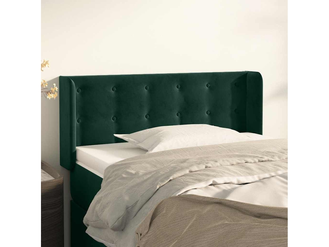 Vidaxl Cabeceira De Cama C/ Abas Veludo 93x16x78/88 Cm Verde-escuro