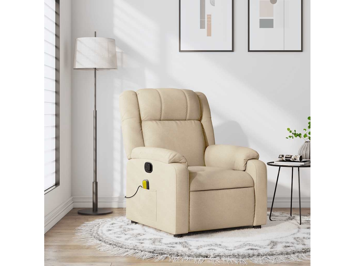 Vidaxl Poltrona De Massagem Reclinável Em Tecido Creme