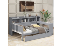 Sofá Cama Multifuncional 90x200 Cm Com Mesa De Trabalho, Gavetas E Tomadas Usb, Sem Colchão, Cor Cinza Ehstmind