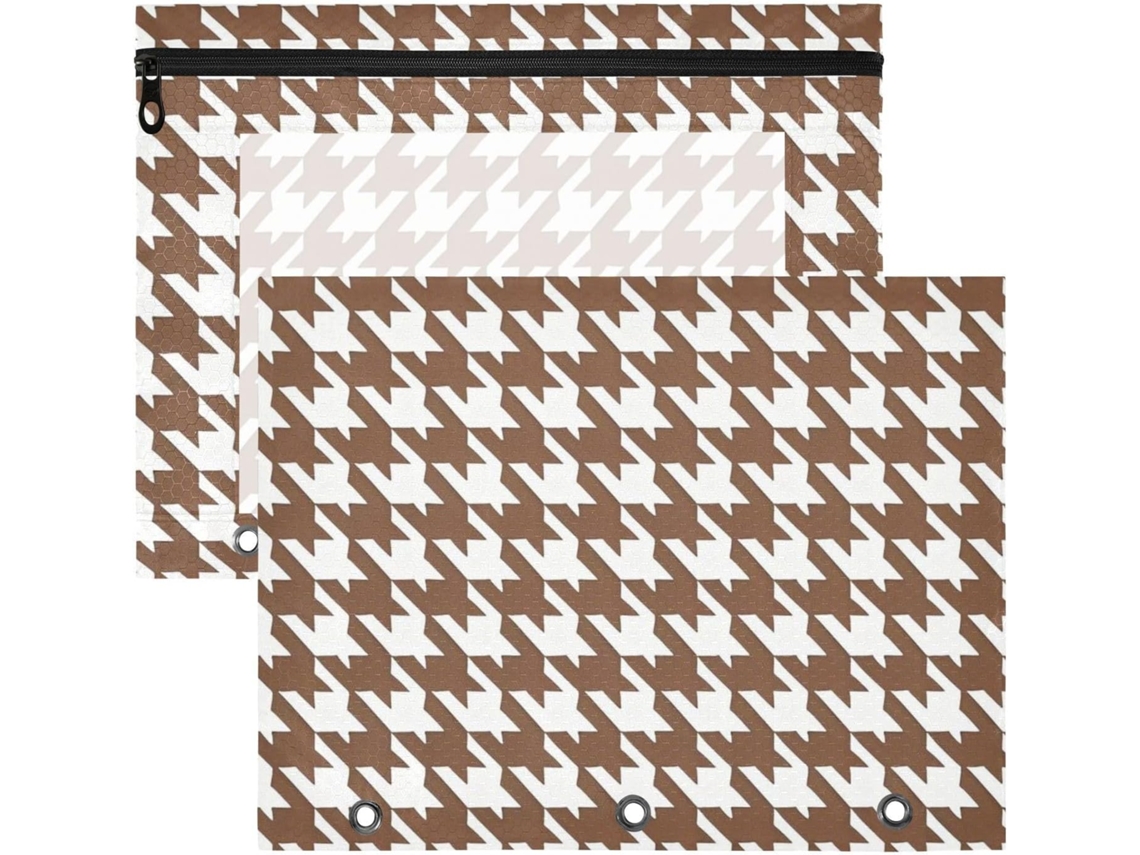 Conjunto de 2 Estojos Portáteis para Fichários 3 Argolas, Estudantes, Material Escolar, Professores, Marrom, B