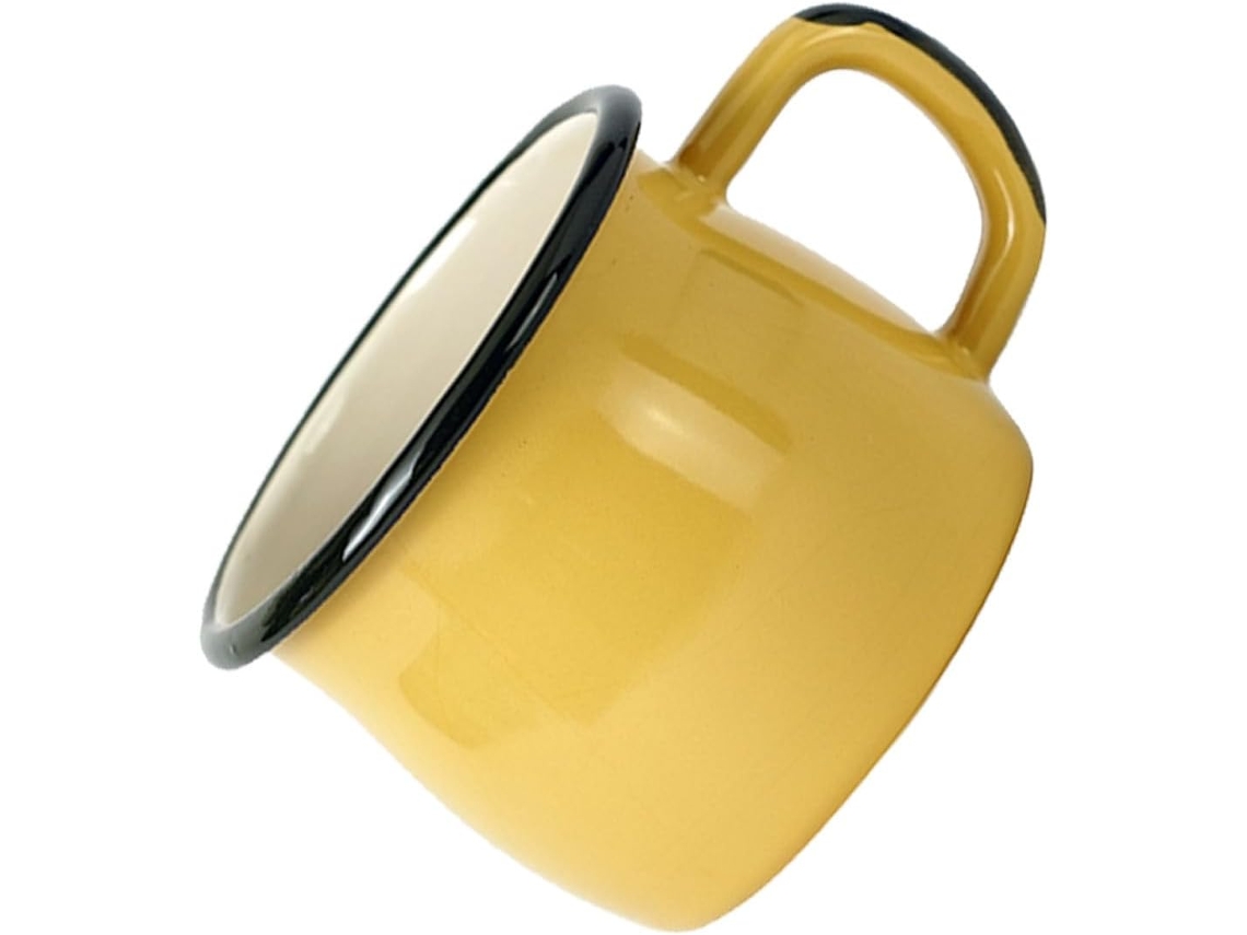 Caneca Retrô De Esmalte Amarelo, De Café Prática E Versátil