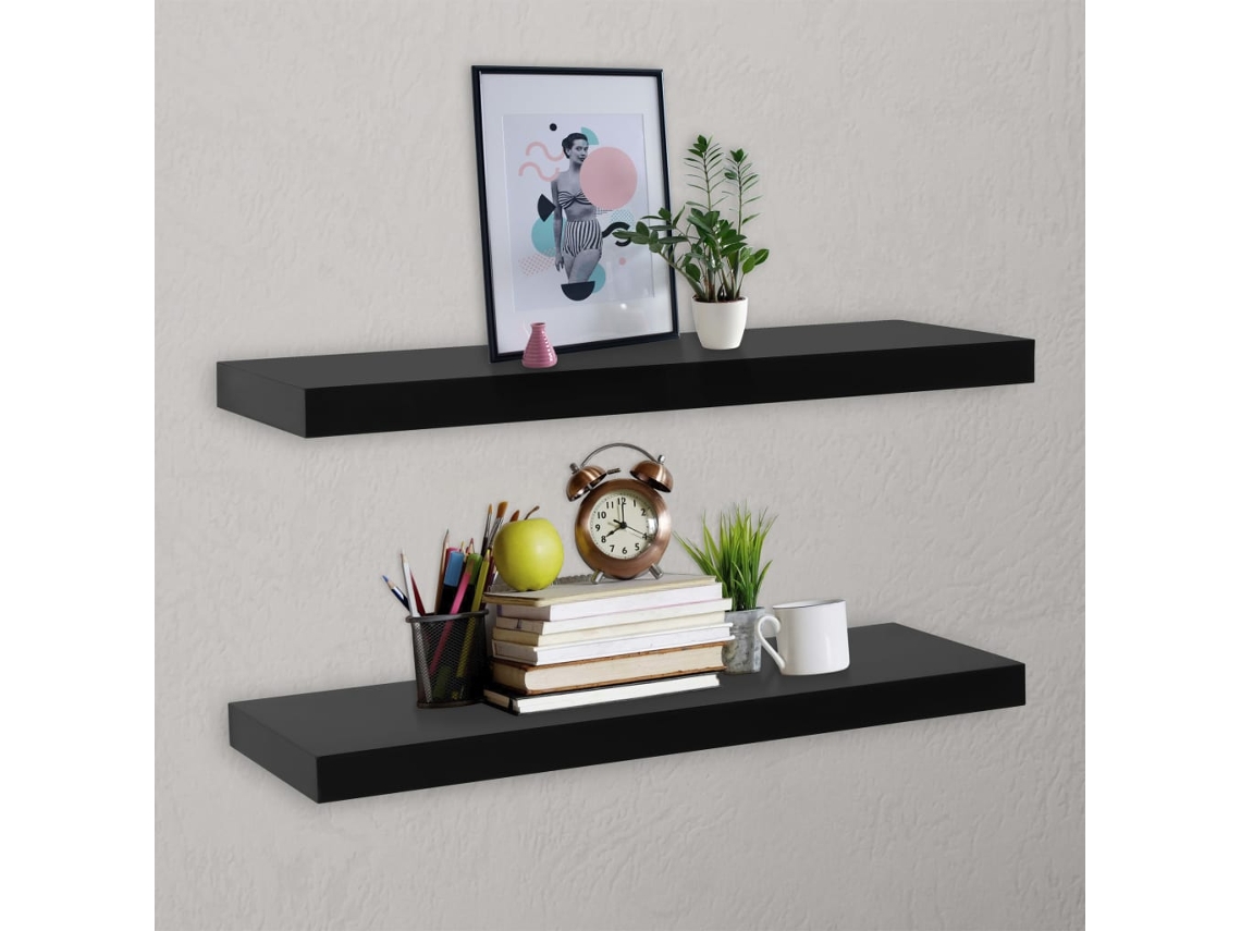 Vidaxl Prateleiras De Parede Suspensas 2 Pcs 100x20x3,8 Cm Preto