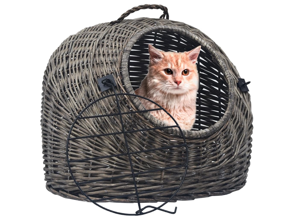 Vidaxl Transportadora P/ Gatos 60x45x45 Cm Salgueiro Natural Cinzento