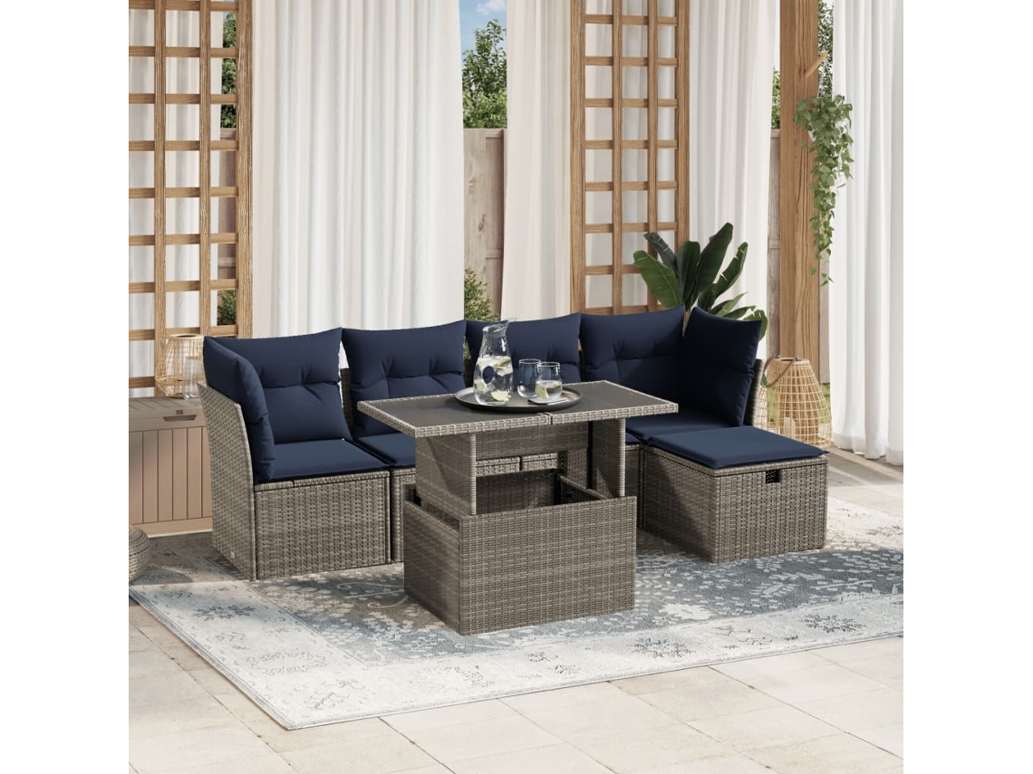 Vidaxl Conjunto De Sofá De Jardim Com 6 Peças E Almofadas Em Rattan Sintético Cinza