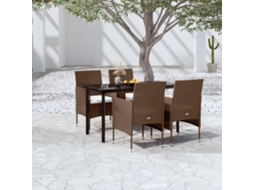 Vidaxl 5 Pcs Conjunto De Jantar P/ Jardim C/ Almofadões Castanho/preto