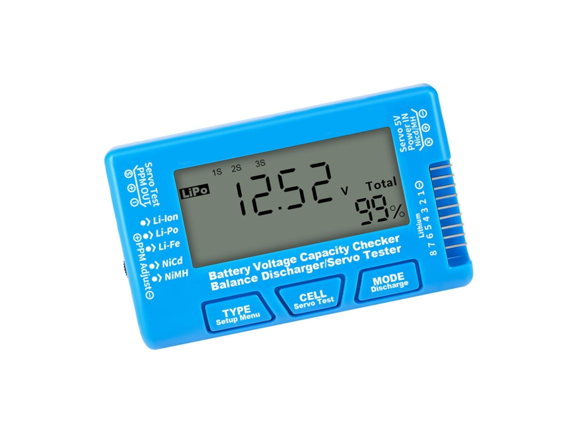 Topbathy Testador de Baterias Digital Besportble, Caixa em Abs Azul, Tela Lcd Retroiluminada, Dispositivo