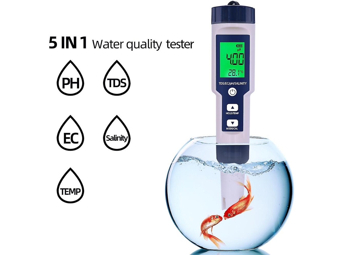 Medidor Digital De Qualidade Da Água 5 Em 1, Analisador De Qualidade Da Água, Detector De Ph/ Tds/ Ec/ Temperatura/ Slowmoose