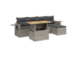 Conjunto de 6 Sofás de Jardim com Almofadões Vime Cinzento MAISON EXCLUSIVE (80x200 cm)