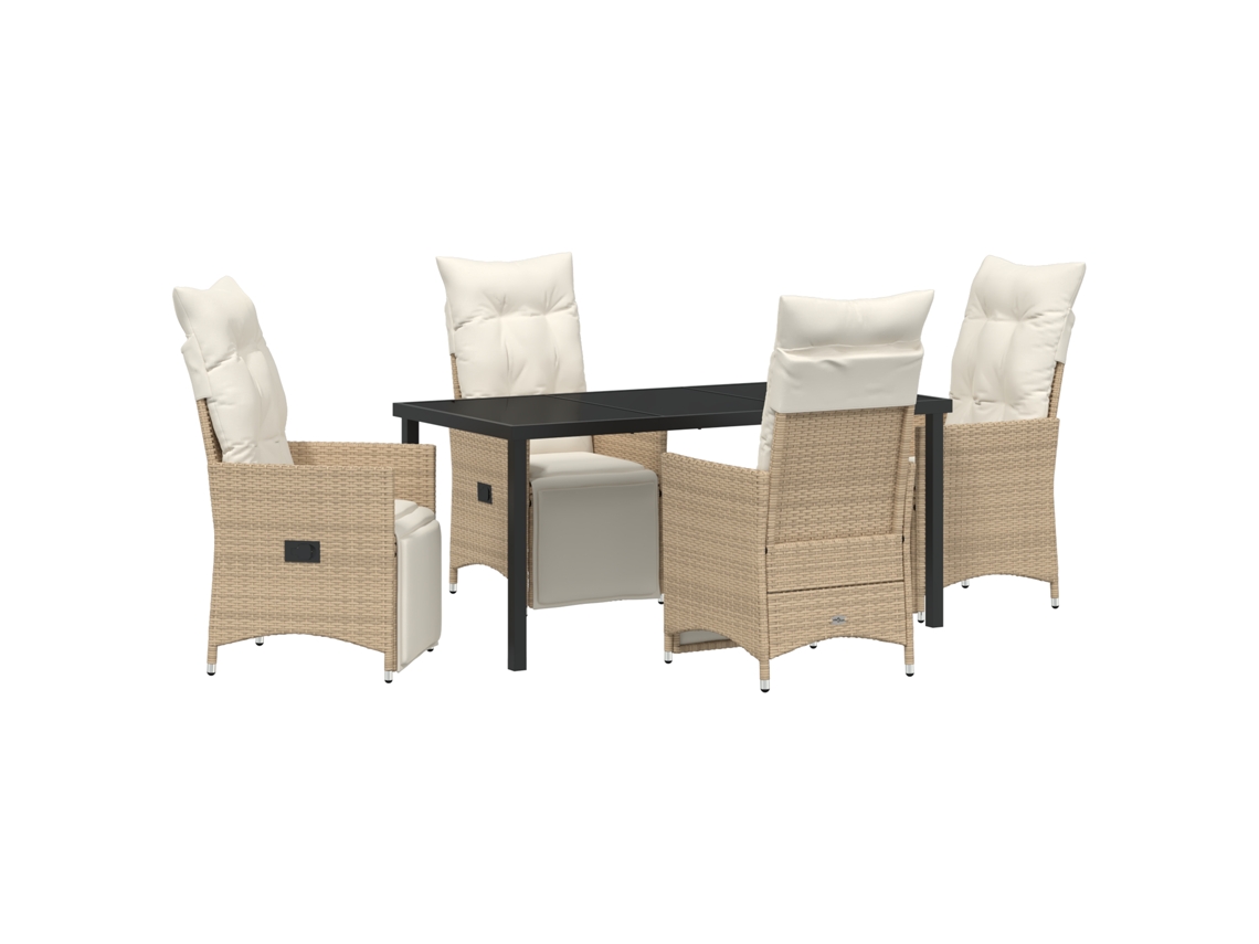 Conjunto 5 De Jantar De Jardim De Vidaxl Com Almofadas Bege Poli Rattan