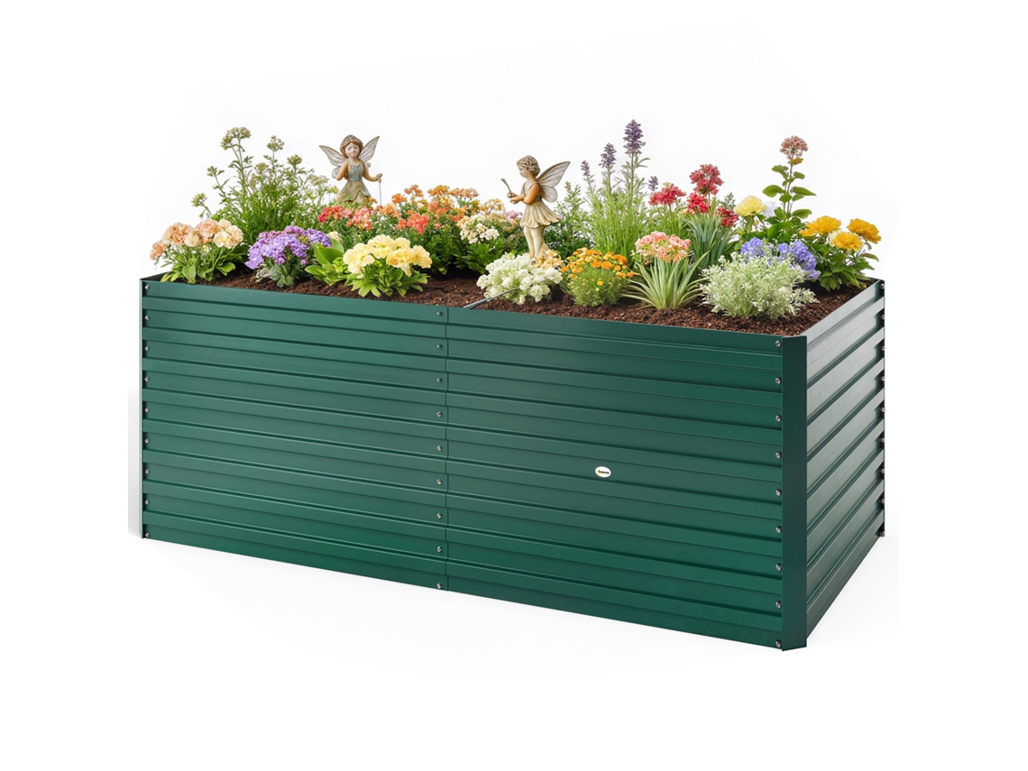 Vaso Elevado Galvanizado Retangular Uso Externo - Fundo Aberto - 160 X 80 X 60 Cm. Verde