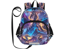 Mochila Escolar Infantil Odawa Com Alça De Segurança, Estampa Dragões, Ideal Para Meninas Na