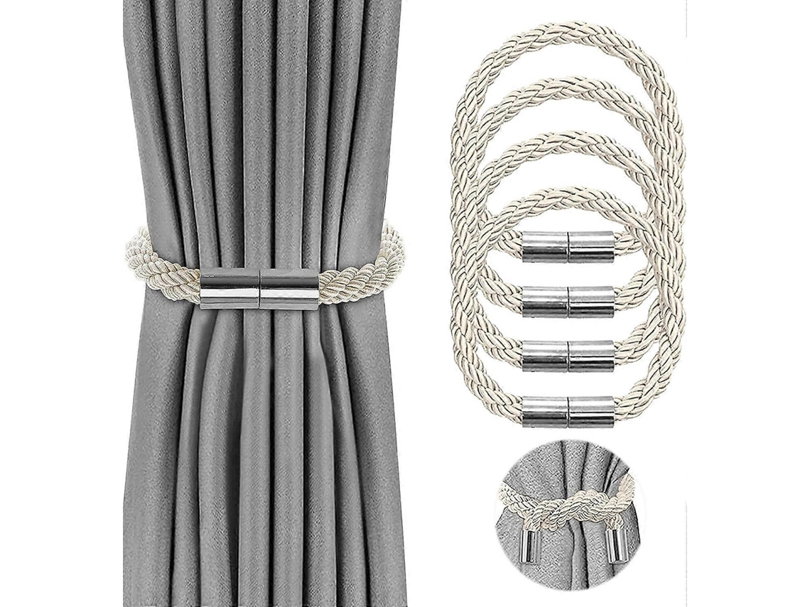 Rebe kit de 4 Ataduras de Cortina Magnéticas Grises, Ajustáveis, Sem Furacao, para Cortinas Finais, Grossas e Portas Deslizantes 4 Peças Bege