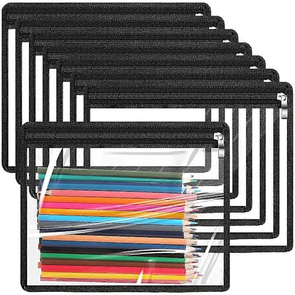 Conjunto De 8 Sacolas Transparentes Com Zíper Em Pvc Impermeável Para Organização De Documentos E Pastas Cor Preta Aquaforge