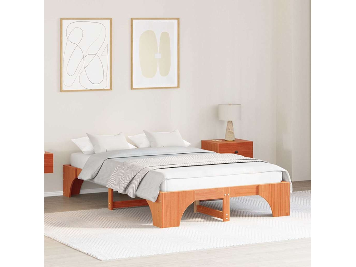 Vidaxl Estrutura Da Cama Marrom Cera 135 X 190 Cm
