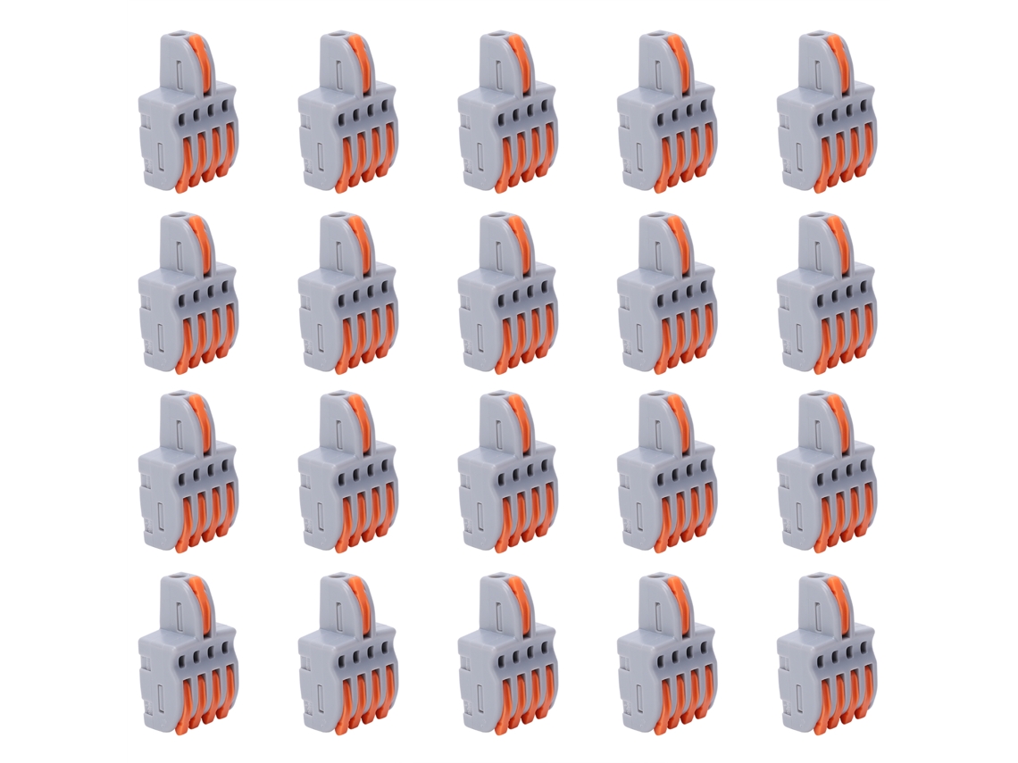 Conector de fio tipo push-in, 1 entrada, 4 saídas, 20 peças, terminal elétrico laranja. Peças elétricas.