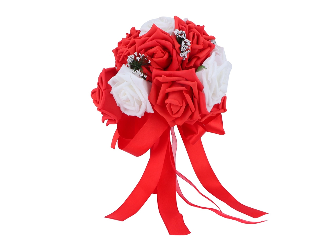 Buquê Artificial de Noiva Flores Pe para Decoração de Casamento Palco Escritório Lar Vermelho Brilhante