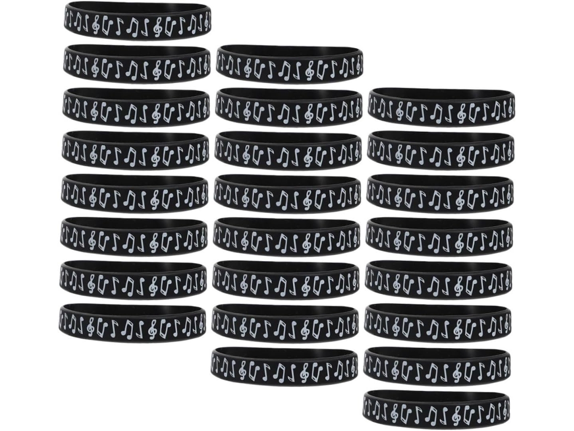 Solustre Conjunto De 24-pulseiras Silicone Com Notas Musicais Para Festas, Acessórios Confortáveis E Temáticos Para