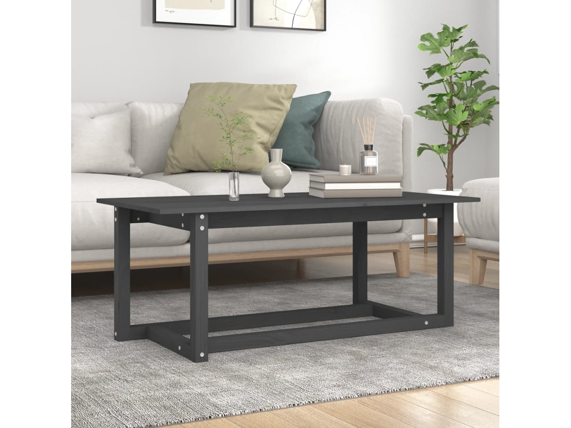 Vidaxl Mesa De Centro 110x55x45 Cm Madeira De Pinho Maciça Cinzento