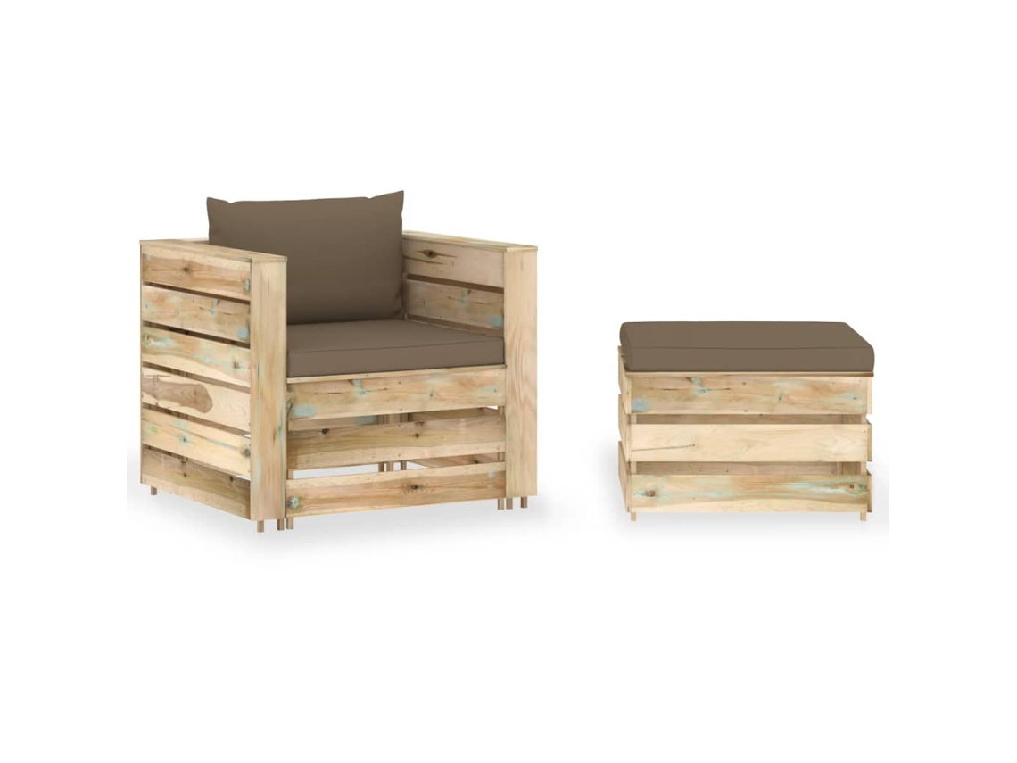Vidaxl 2 Pcs Conj. Lounge Jardim C/ Almofadões Madeira Impreg. Verde