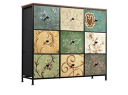 Cómoda Com 9 Gaveta,armários Com Estampado Floral,design Retro,estrutura Metálica,100x30x86.5cm