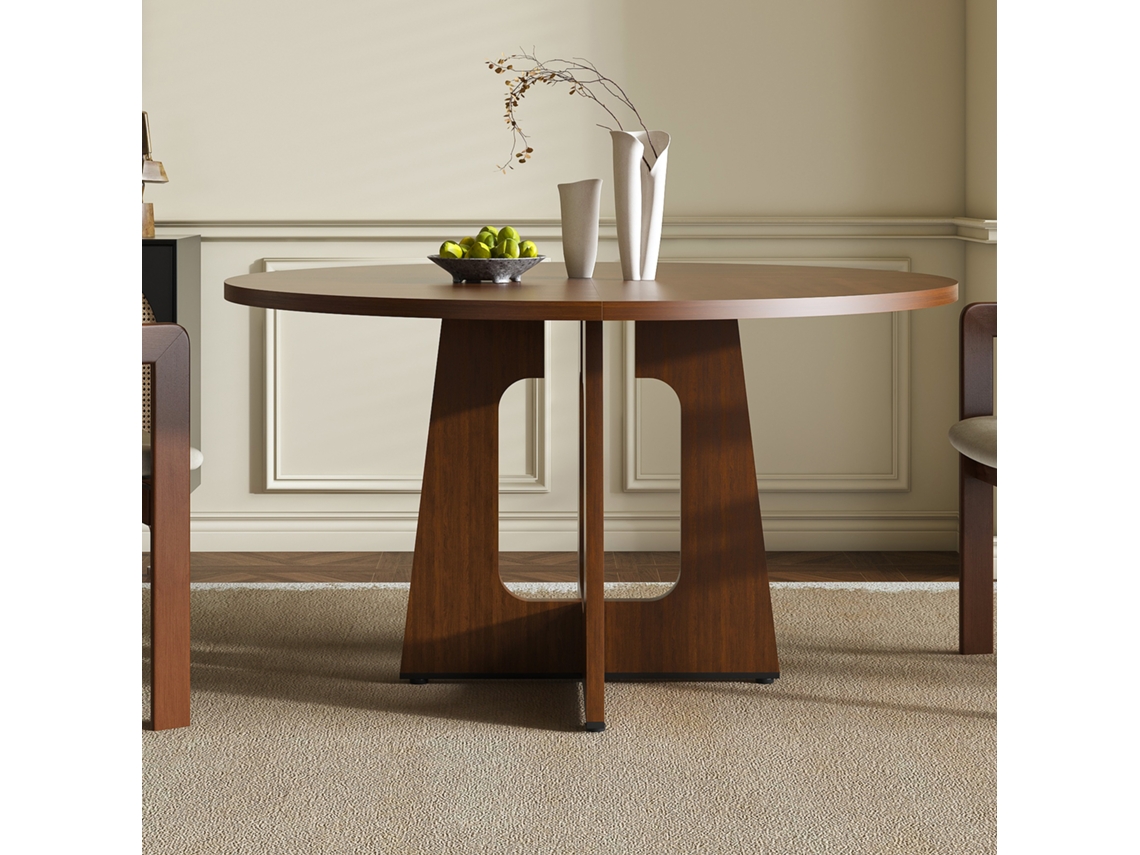 Mesa Redonda Modular Ø120cm Altura 76cm Mdf Folha Nogueira, Ideal Para Quatro Pessoas