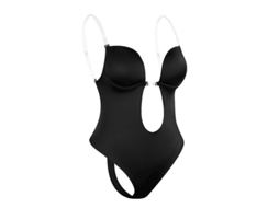 Shapewear Sem Costas Para Mulheres Com Apoio Abdominal E Alças Transparentes - Tecido Milk Silk Cor Preta