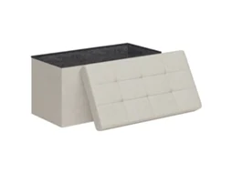 Baú de armazenamento puff 84l, banco dobrável 76x38x38cm em linho sintético, caixa organizadora creme