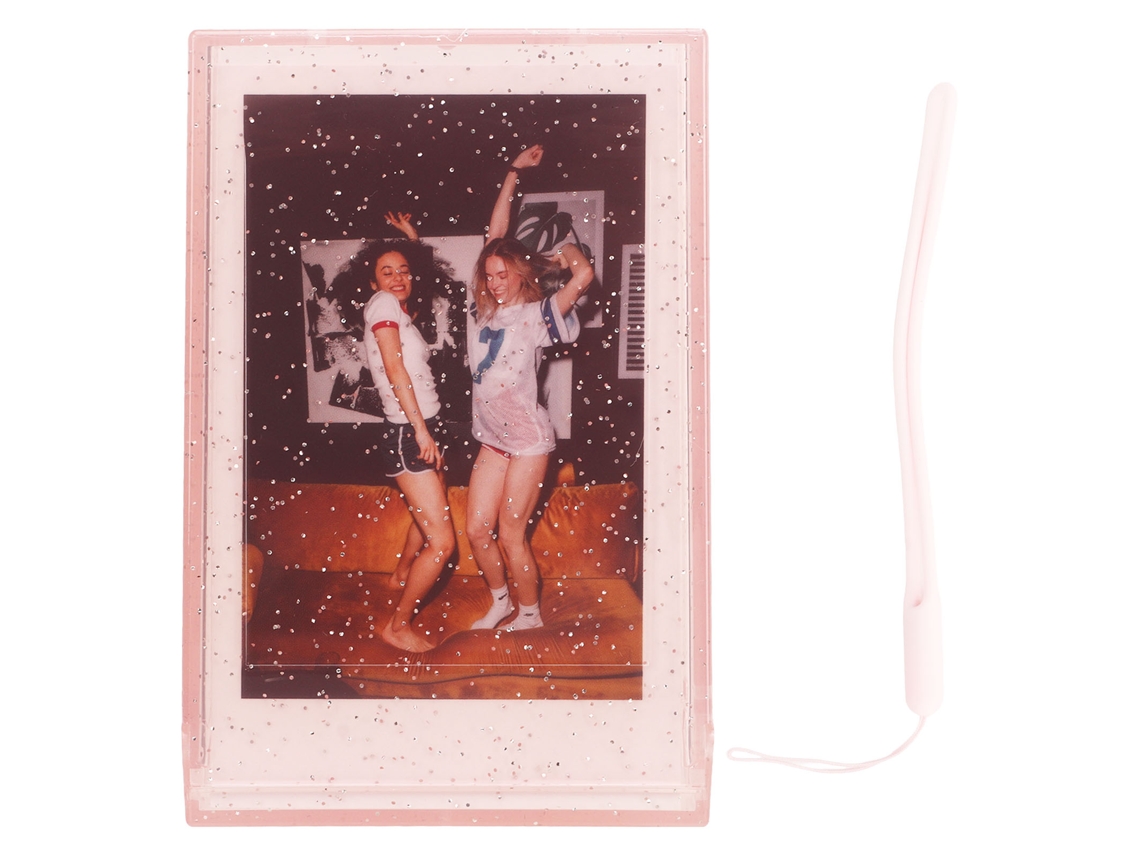 Caja De Armazenamento Para Fotos De Câmera Instantânea De 3 Polegadas Com Corda, Rosa Glitter Transparente, Estojo Mini Para Cartões E Fotos