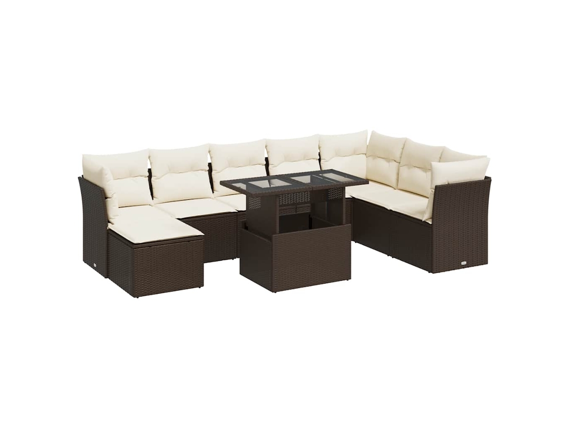 Conjunto de 9 Sofás para Jardim com Almofadões Vime Pe Castanho MAISON EXCLUSIVE
