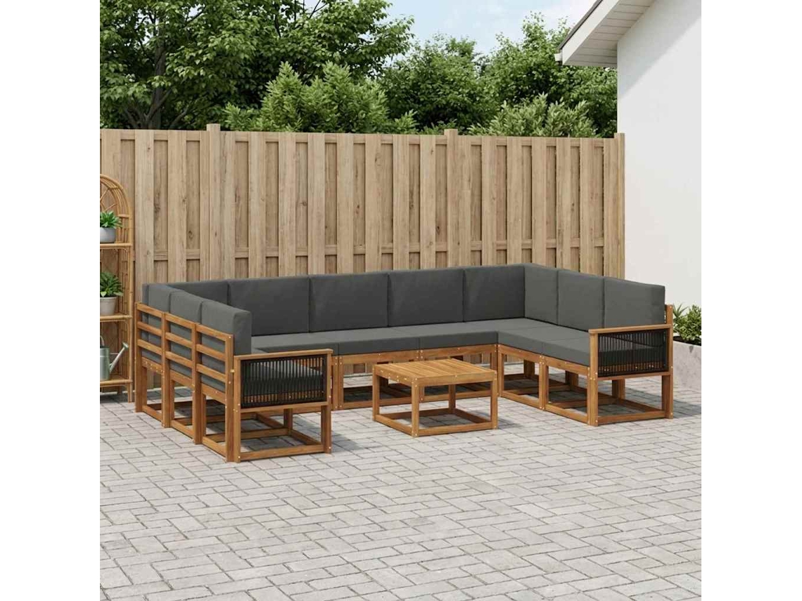 Vidaxl Conjunto De Sofás Para Exterior 10 Unid. Natural E Antracite
