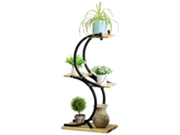 Suporte para plantas em forma de S com estrutura metálica e madeira maciça Preta HVORSTUR (46x25x91 cm)