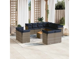 Vidaxl 12 Pcs Conjunto Sofás P/ Jardim C/ Almofadões Vime Pe Cinzento