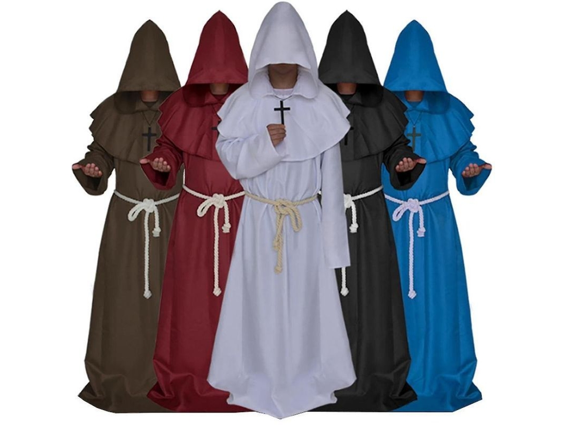 2026 roupa de Monge Medieval com Capuz para Adultos Traje de Cosplay Carnaval Halloween XL Azul