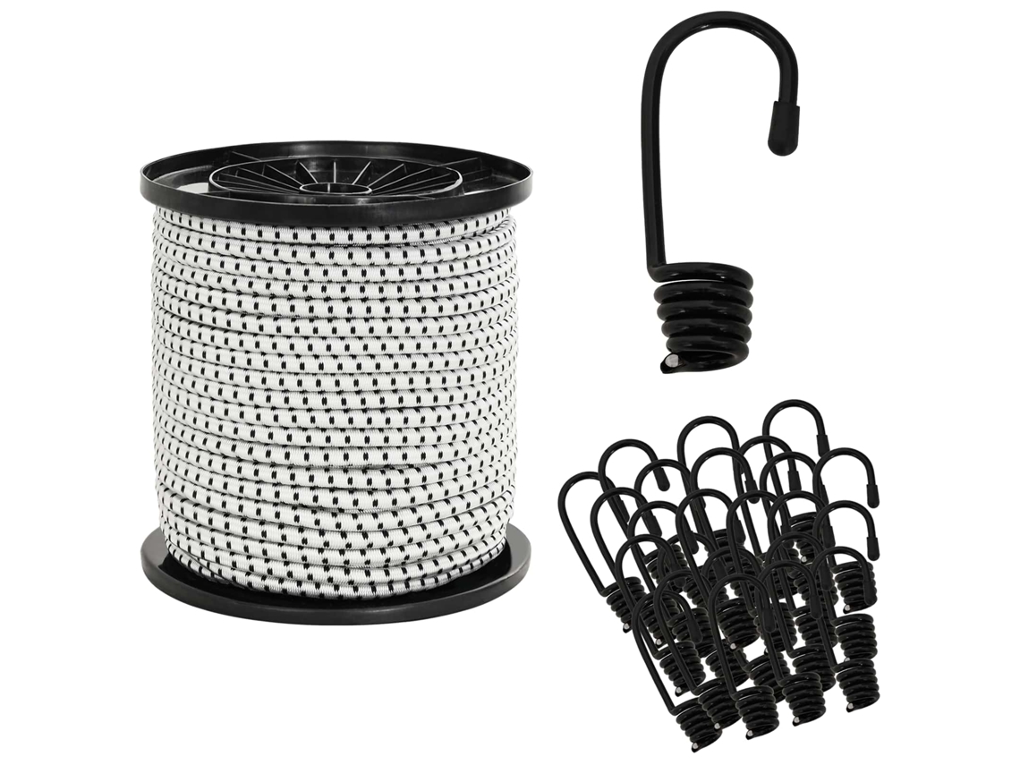 Vidaxl Cordas Bungee Com Ganchos 4 Mm Preto E Branco Pp E Borracha