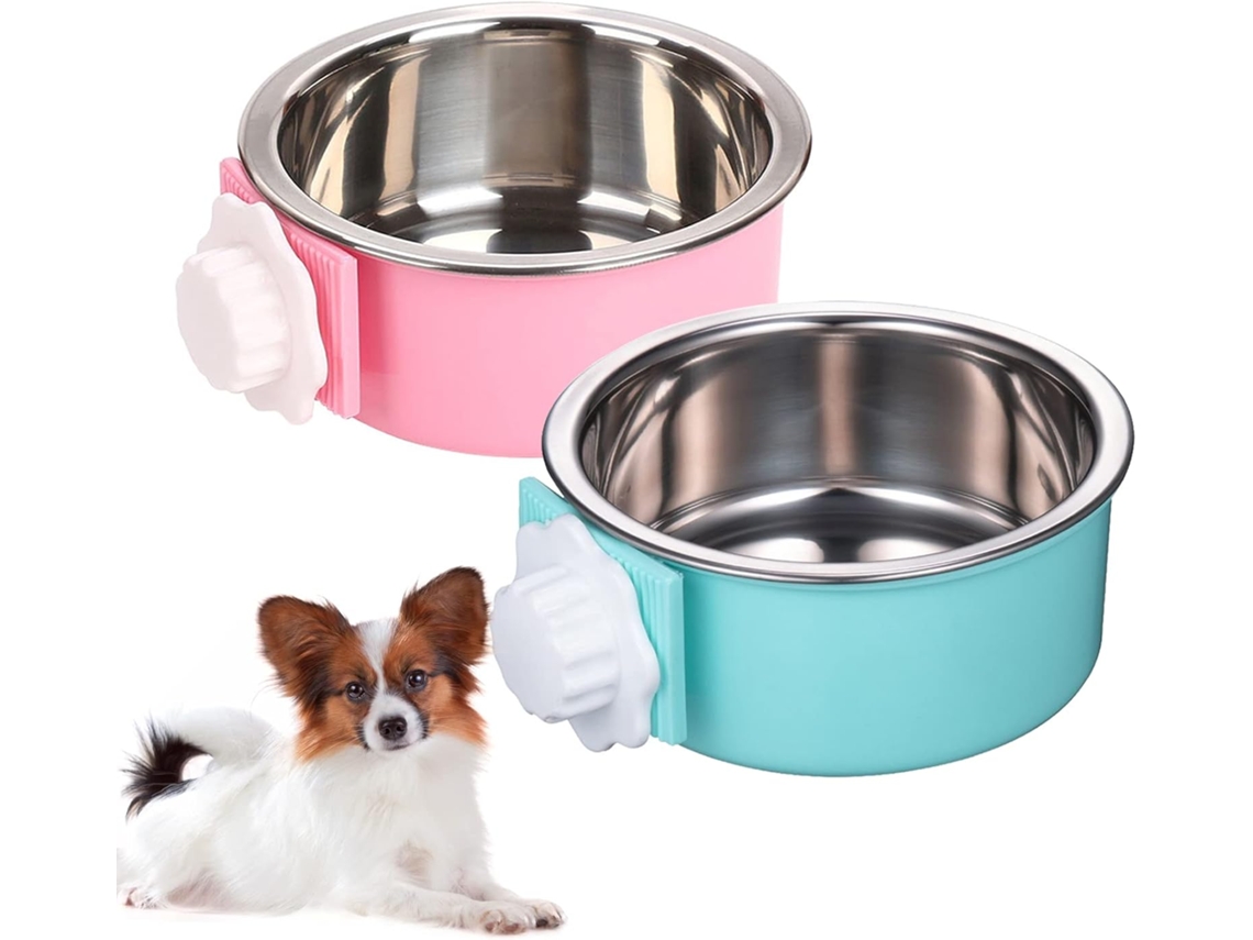 Comedouro e Bebedouro Removíveis para Gaiola de Animais de Estimação, Conjunto com 2 Peças Azul + Rosa AQUAFORGE