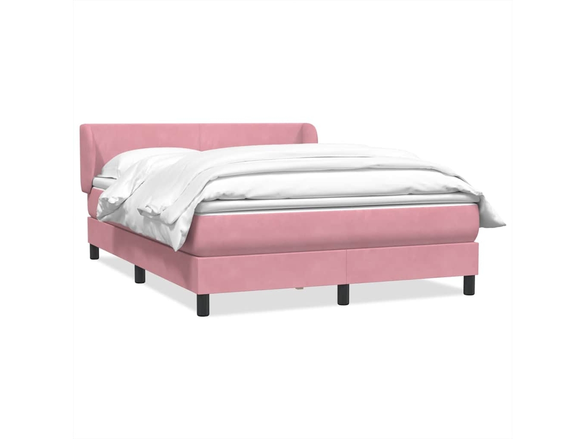 Vidaxl Cama Com Molas/colchão 140x210 Cm Veludo Rosa