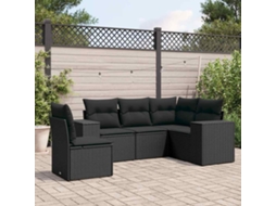 Vidaxl 5 Pcs Conjunto Sofás De Jardim Com Almofadões Vime Pe Preto