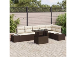 Vidaxl Conjunto De Sofá De Jardim 7 Unid. Castanho Vime Pe